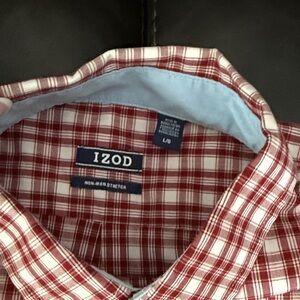 Izod Men's Red and White Plaid Shirt